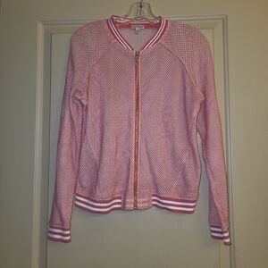 Y2K Juicy Couture Womens Medium Pink & white mesh baseball bomber Jacket Ful Zip